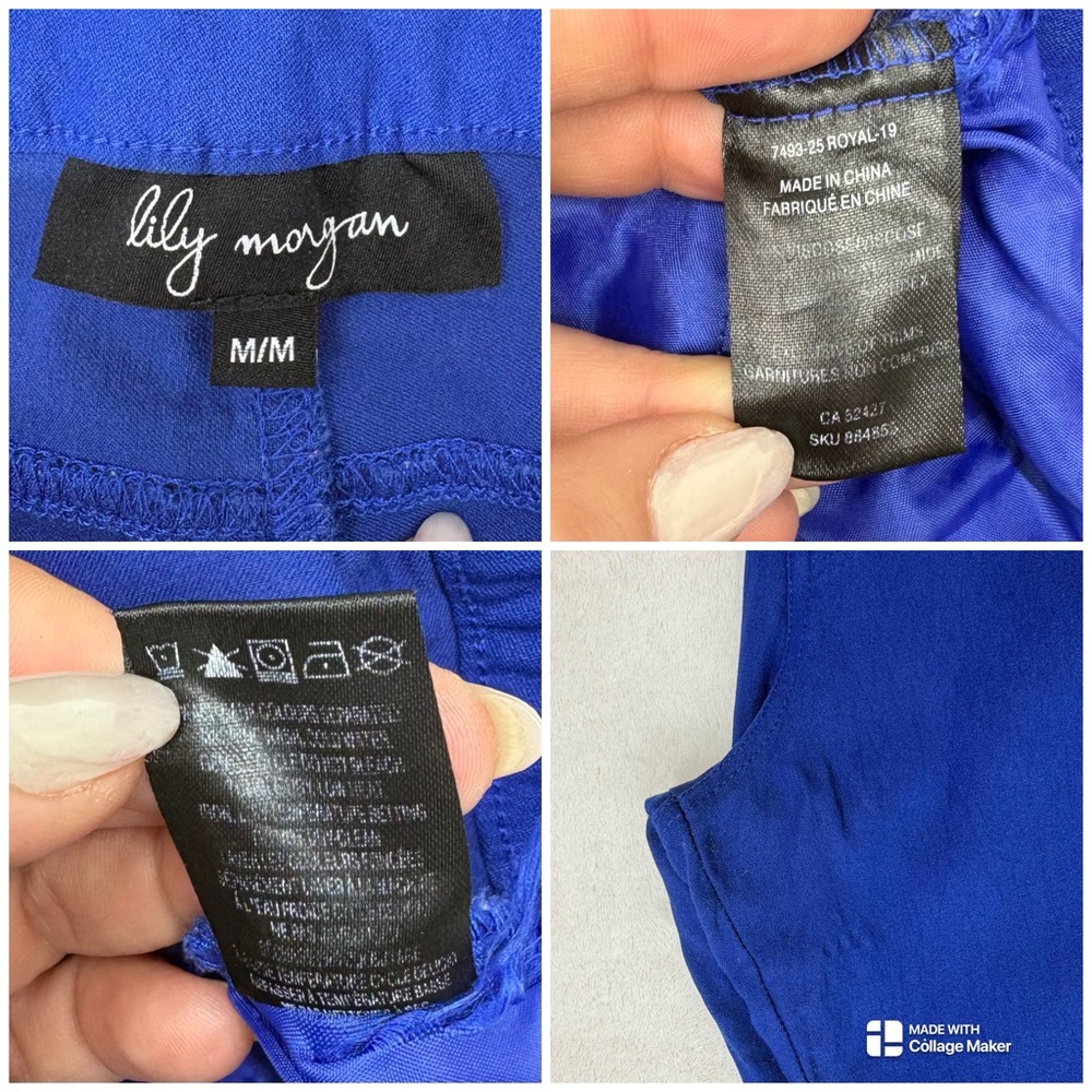 Lily Morgan Royal Blue Cropped Stretchy Mid Rise Pants Size M/L - Picture 9 of 9